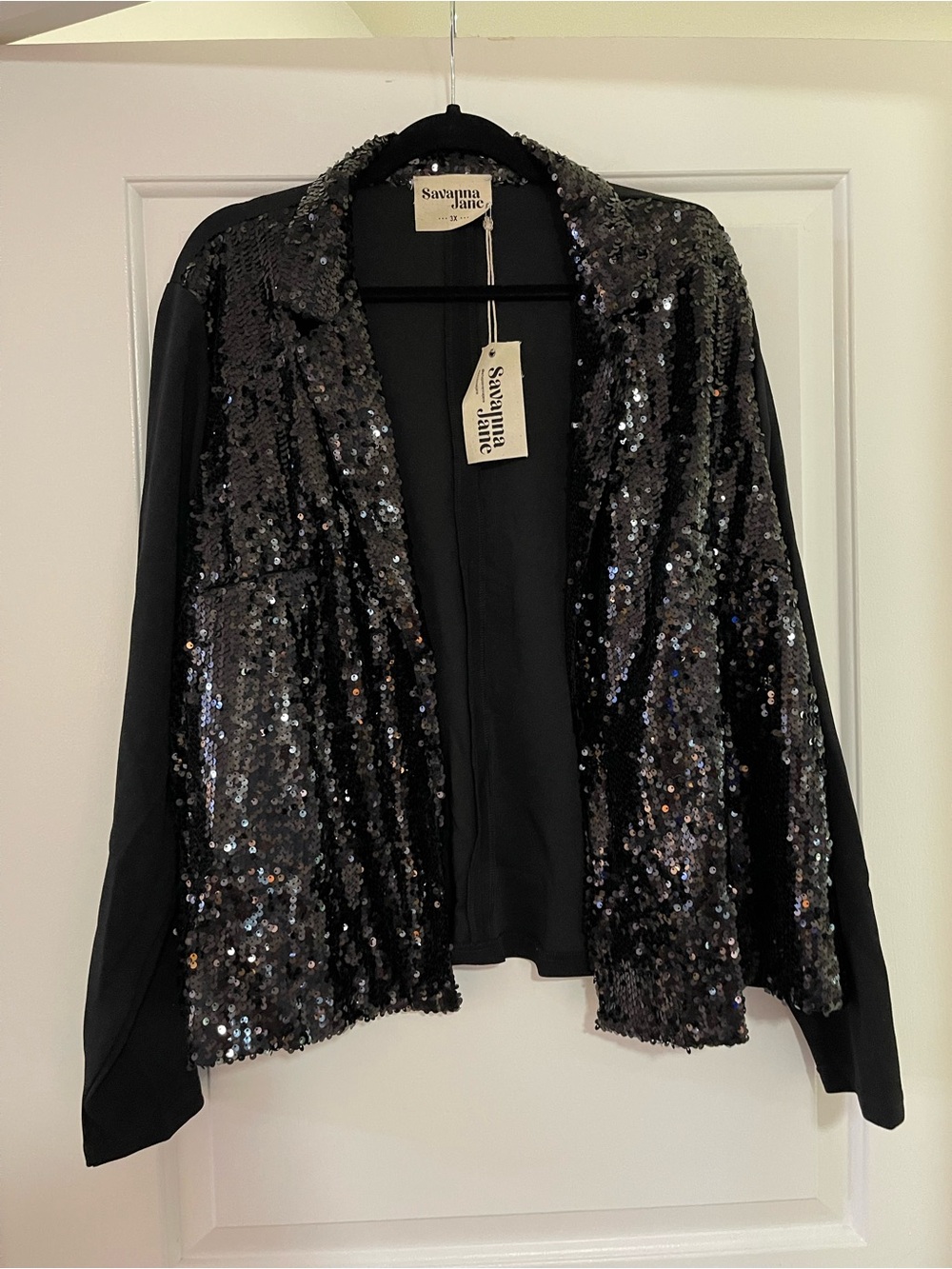 Savanna Jane Black Sequin Open-Front Jacket - Size 3X NWT